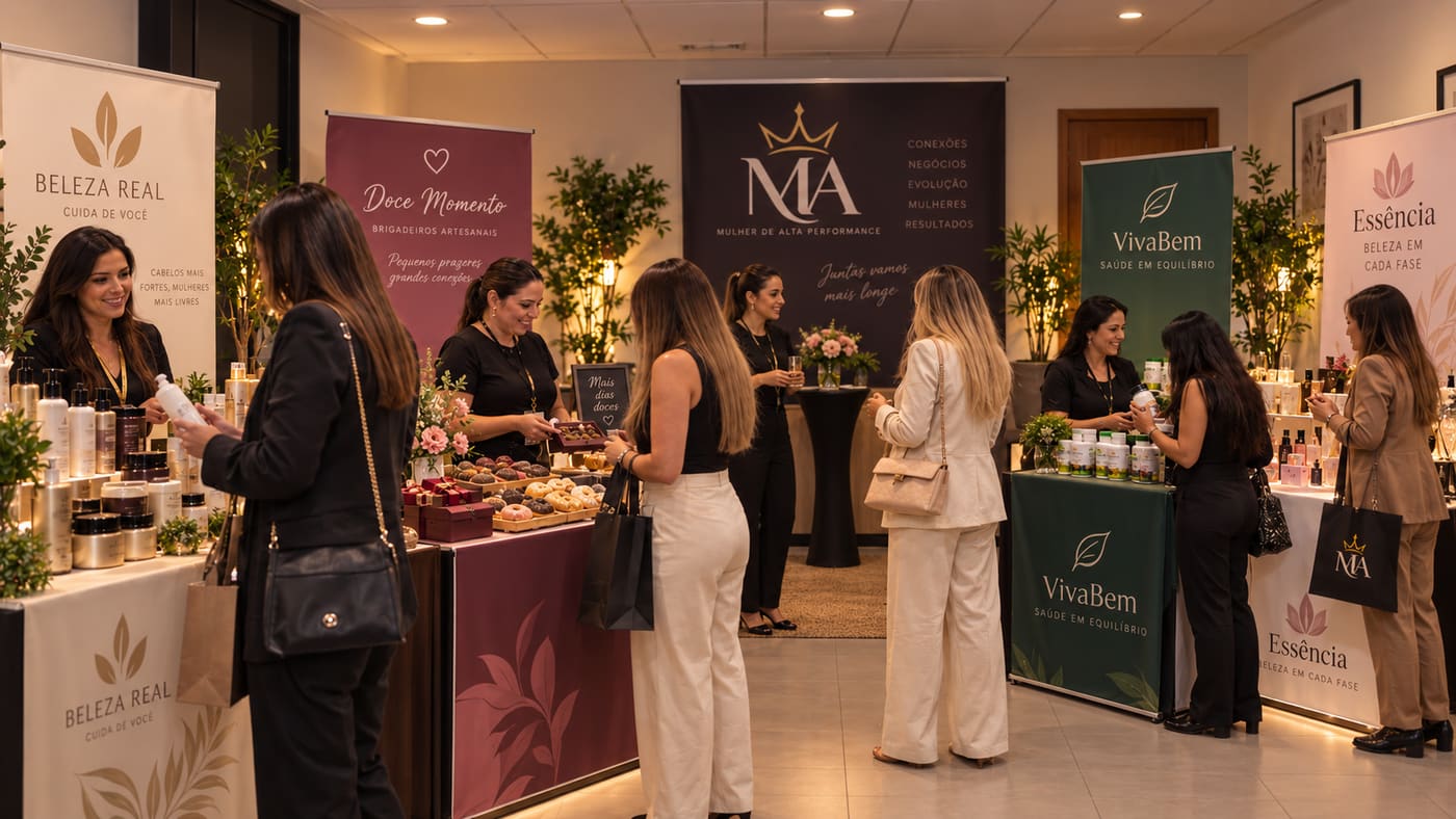 O stand no foyer, antes da cerimônia começar